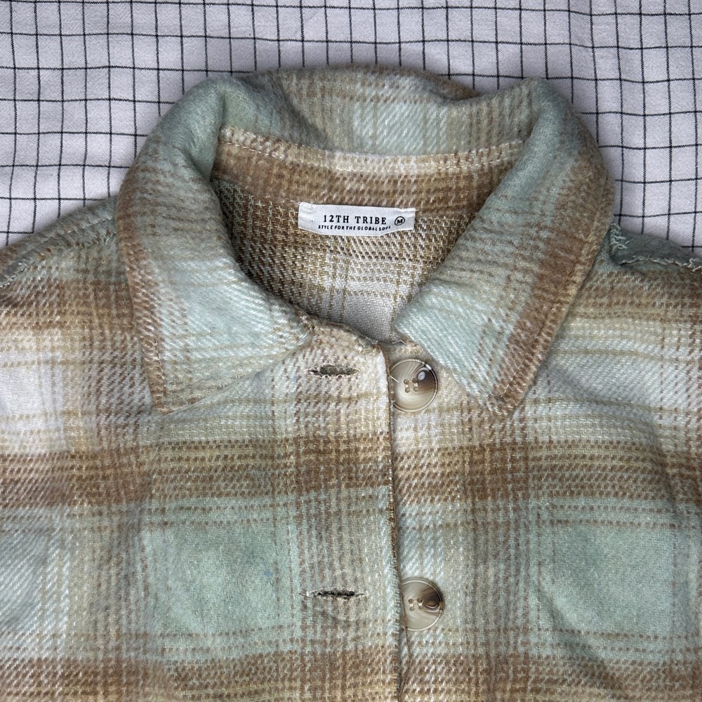 12th Tribe Mint and Tan Plaid Jacket